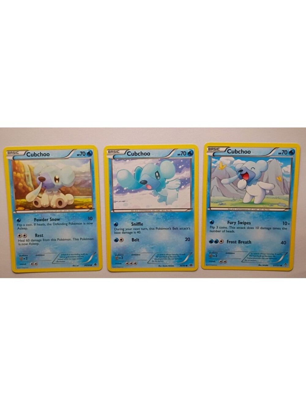 Pokemon TCG Cubchoo non Holo 28/98 2011, Cubchoo 36/99 & Cubchoo 21/111 2014 (3)